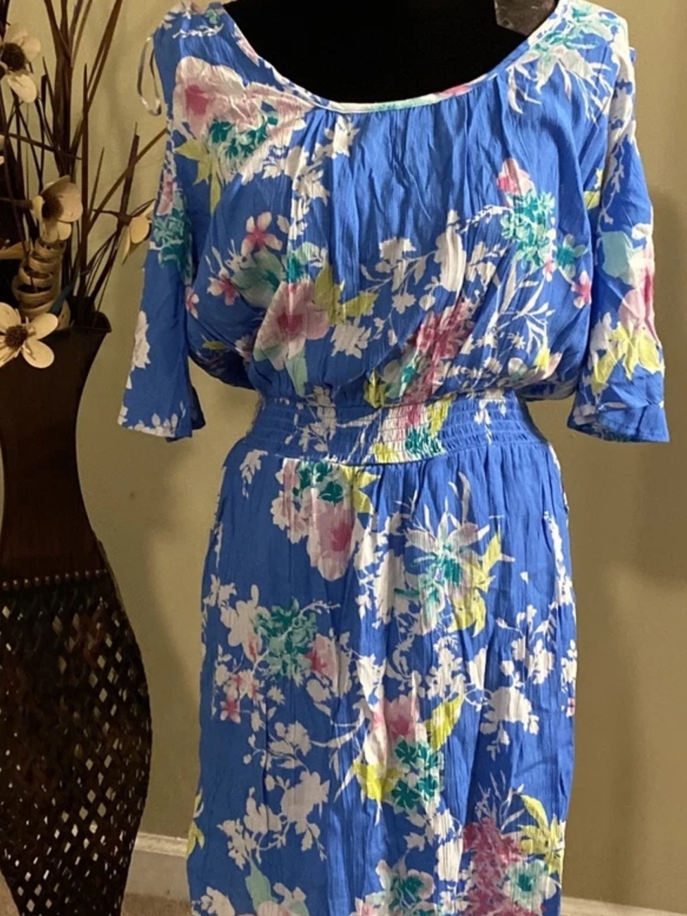 Allison Brittney Blue Floral Print Dress Top